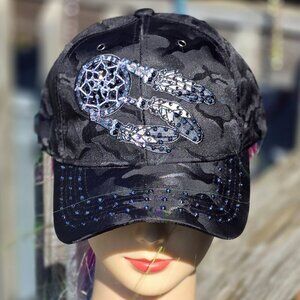 Ladies Black Dreamcatcher BLING Hat NEW